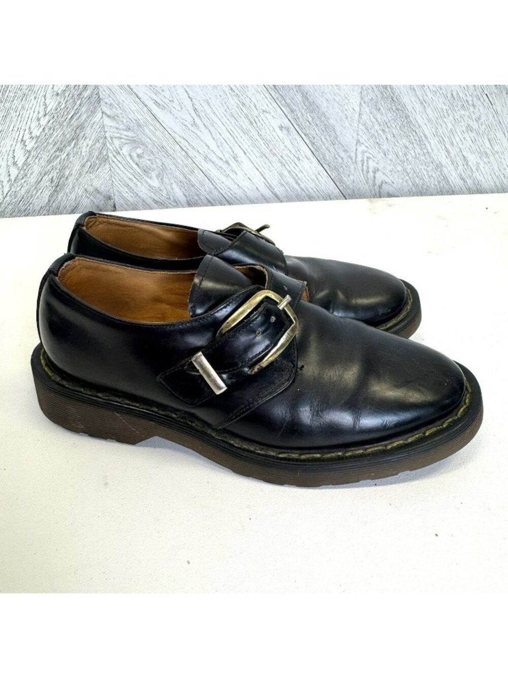 Vintage Dr Martens Made in England Womens 6 Black Leather Monk Strap Shoes